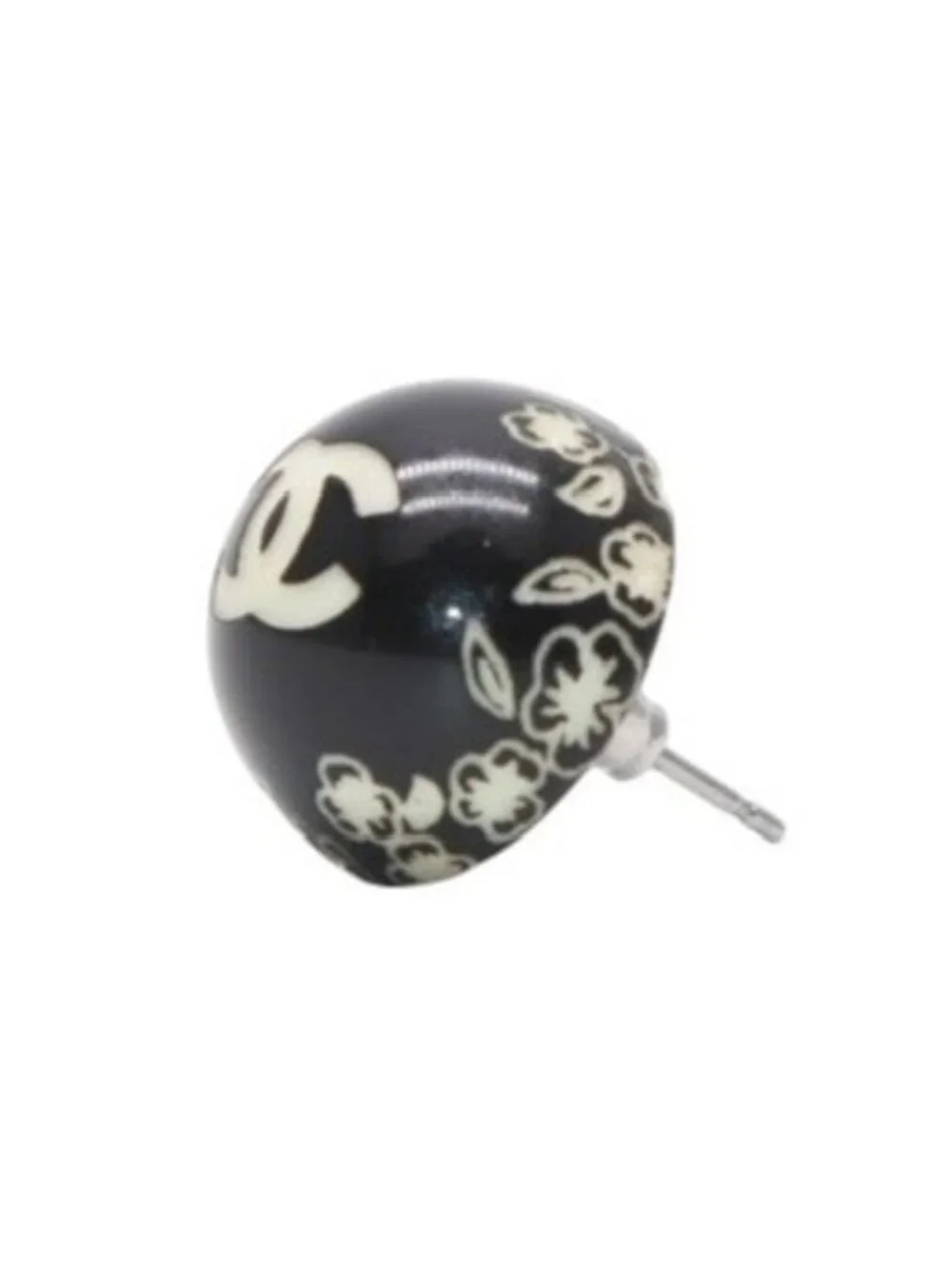 Chanel Earrings CC Logo Button &camellia Black 06c CC&camellia Silver